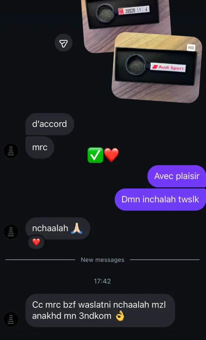 Capture d’un message de client après la livraison