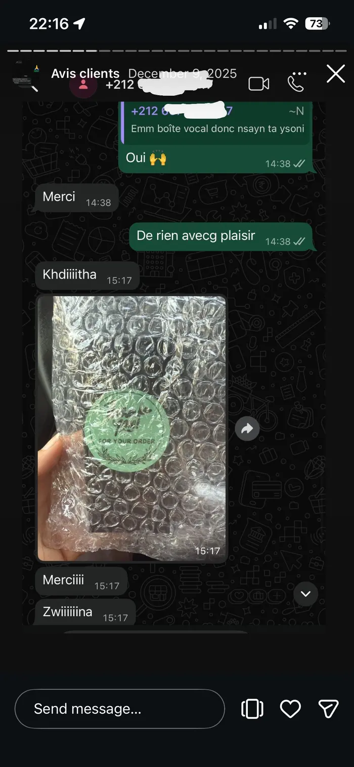 Capture d’un message de client après la livraison